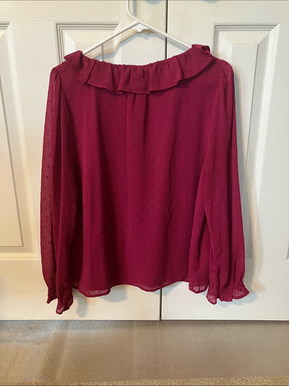 J. Crew Factory Raspberry Ruffle V-Neck Blouse - Picture 3 of 5